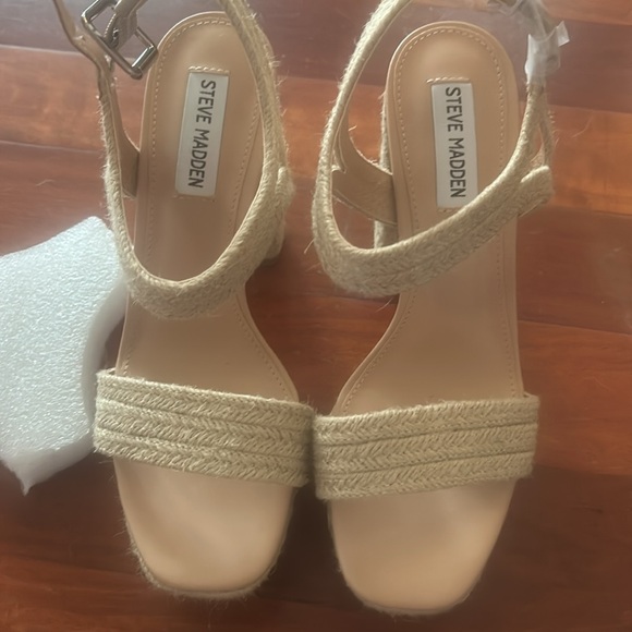 Steve Madden NEW Raffia platform sandals tan size 8 - Picture 2 of 6